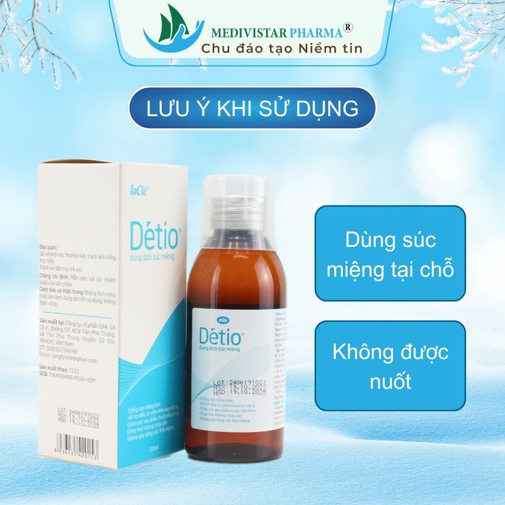 Nước Súc Miệng DÉTIO Không Chứa Cồn Giúp Vệ Sinh Răng Hiệu Quả, Hạn Chế Mảng Bám, Đem Lại Hơi Thở Thơm Mát Chai 200ml