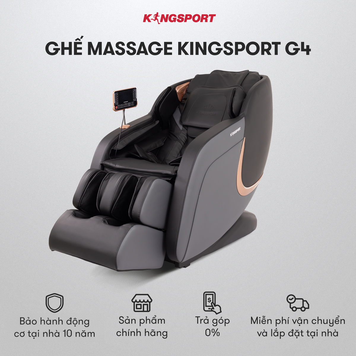 [Miễn phí lắp đặt] Ghế Massage KINGSPORT Standard G4 Điều Khiển Bằng Giọng Nói, 5 Bài Tập Massage Chuyên Biệt