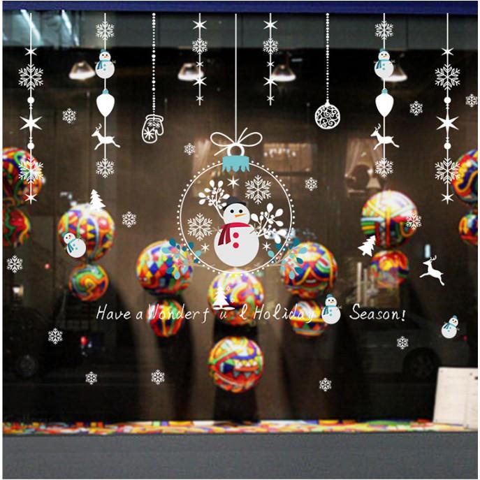 Decal trang trí noel rèm treo người tuyết và tuần lộc