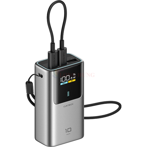 Sạc dự phòng Cuktech Power Bank 10 Mini Built-in USB-C Cable 1USB 2Type-C 55W 10000mAh PB1055 - Hàng chính hãng