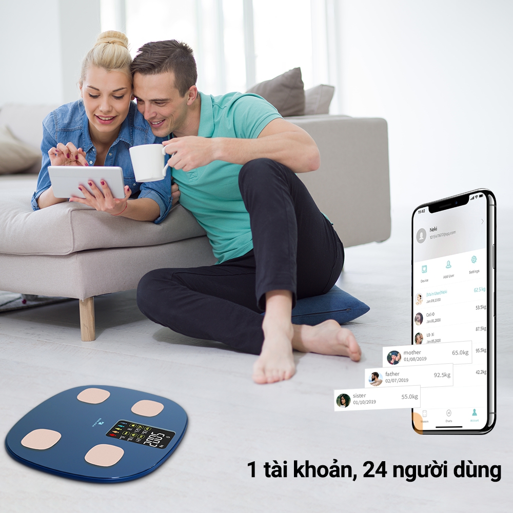 Cân Điện Tử Thông Minh Cao Cấp Kiểm Tra Toàn Diện 15 Chỉ Số Cơ Thể Màn Hình Màu LCD Cao Cấp Tích Hợp App Kết Nối Bluetooth Sailaza SA-1211 - Hàng Chính Hãng