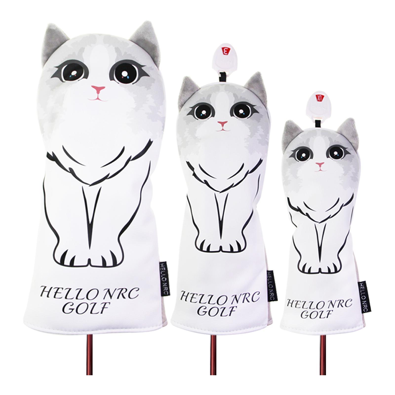 3pcs/4pcs Golf Club Wood Head Cover Driver Fairway Wood Head Cover Golf 1 3 5 UT Covers Replacement Sleeve Protector Guard with Cat Pattern