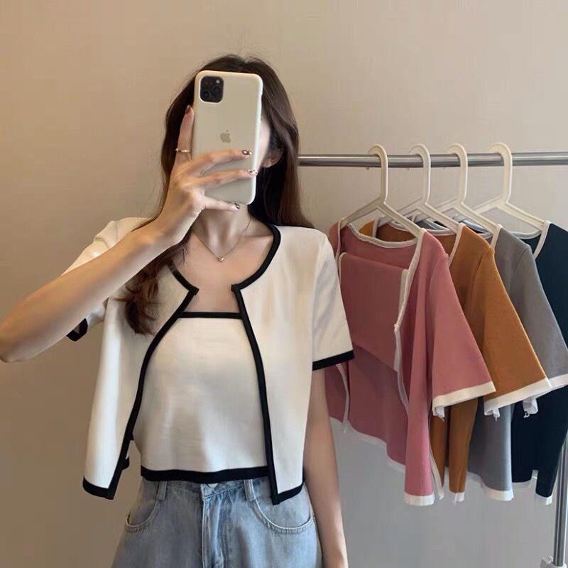 SET 2 MÓN áo khoác kèm ÁO ỐNG Cardigan dệt kim cộc tay cực xinh xắn