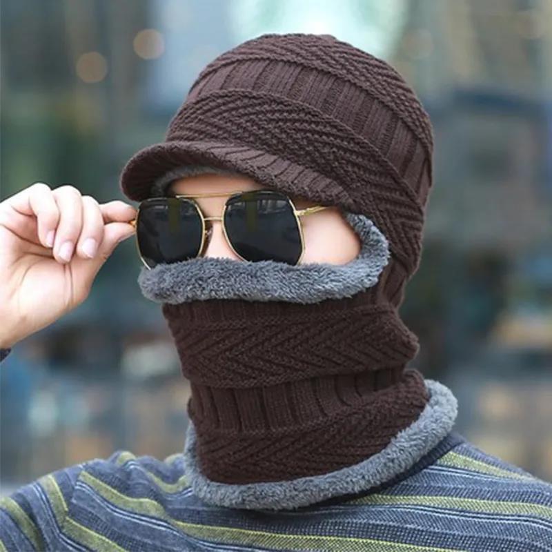 Mũ len nam trùm đầu liền khăn cổ lót nỉ ấm áp mùa đông chống gió lạnh