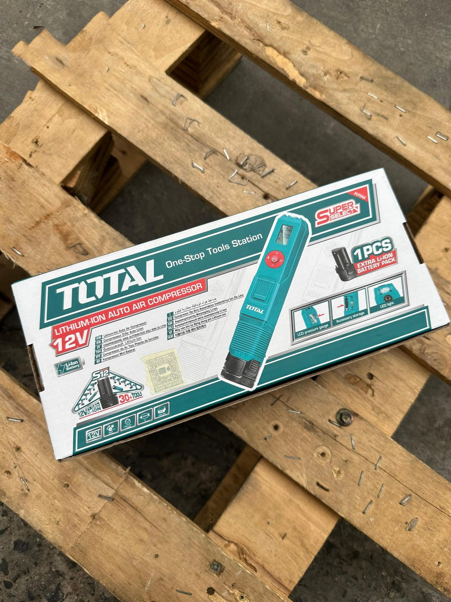 MÁY BƠM HƠI CẦM TAY TỰ ĐỘNG DÙNG PIN LITHIUM 12V (1 pin 1.5Ah và 1 sạc) TOTAL TACLI12011 - HÀNG CHÍNH HÃNG
