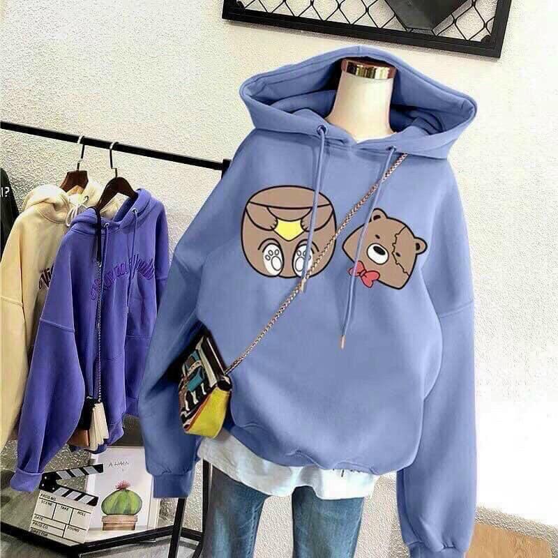 Áo Hoodie Bear Nỉ Ngoại Tay Phồng Chất Đẹp Như Ảnh ️ Áo Khoác Nỉ Bông In Gấu Hoạt Hình