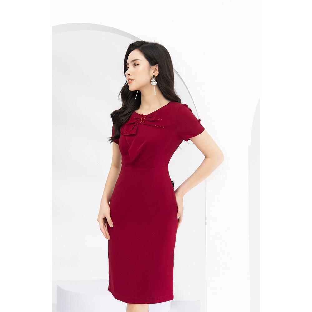 Đầm Nữ Công Sở LUPERI LFV3138 Dáng ôm body đính nơ ở ngực