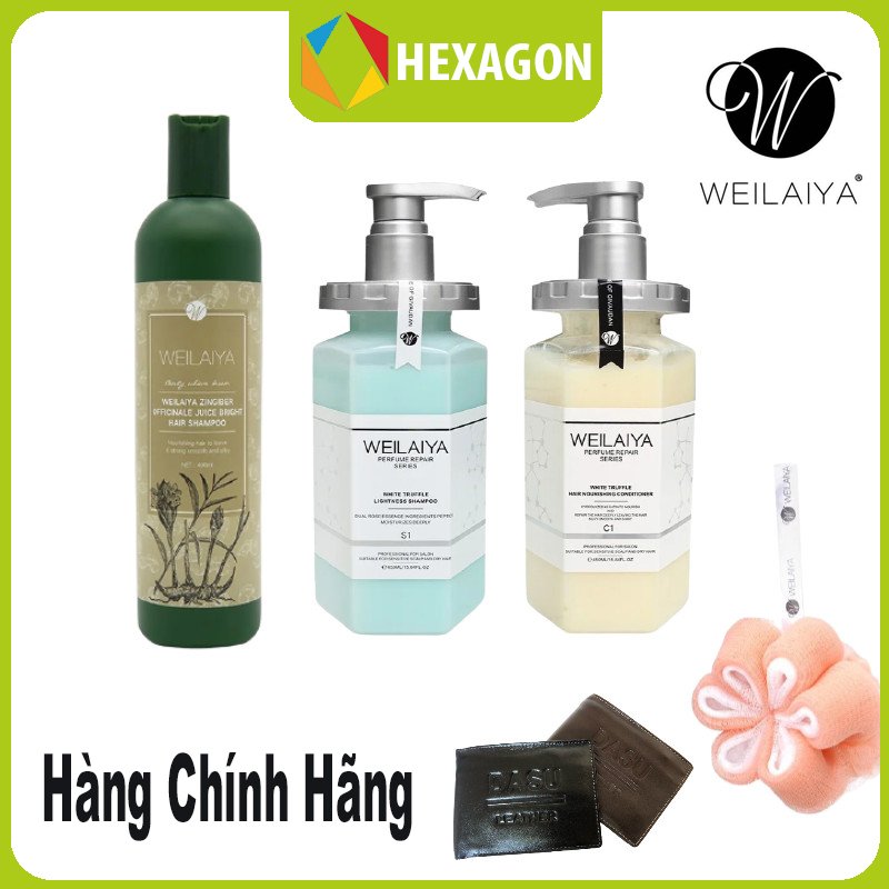 Combo Dầu gội xả phục hồi đa tầng nấm Truffle Weilaiya hương nước hoa và Dầu gội gừng hà thủ ô Weilaiya 400ml - Tặng kèm 1 bông tằm và 1 ví da bò