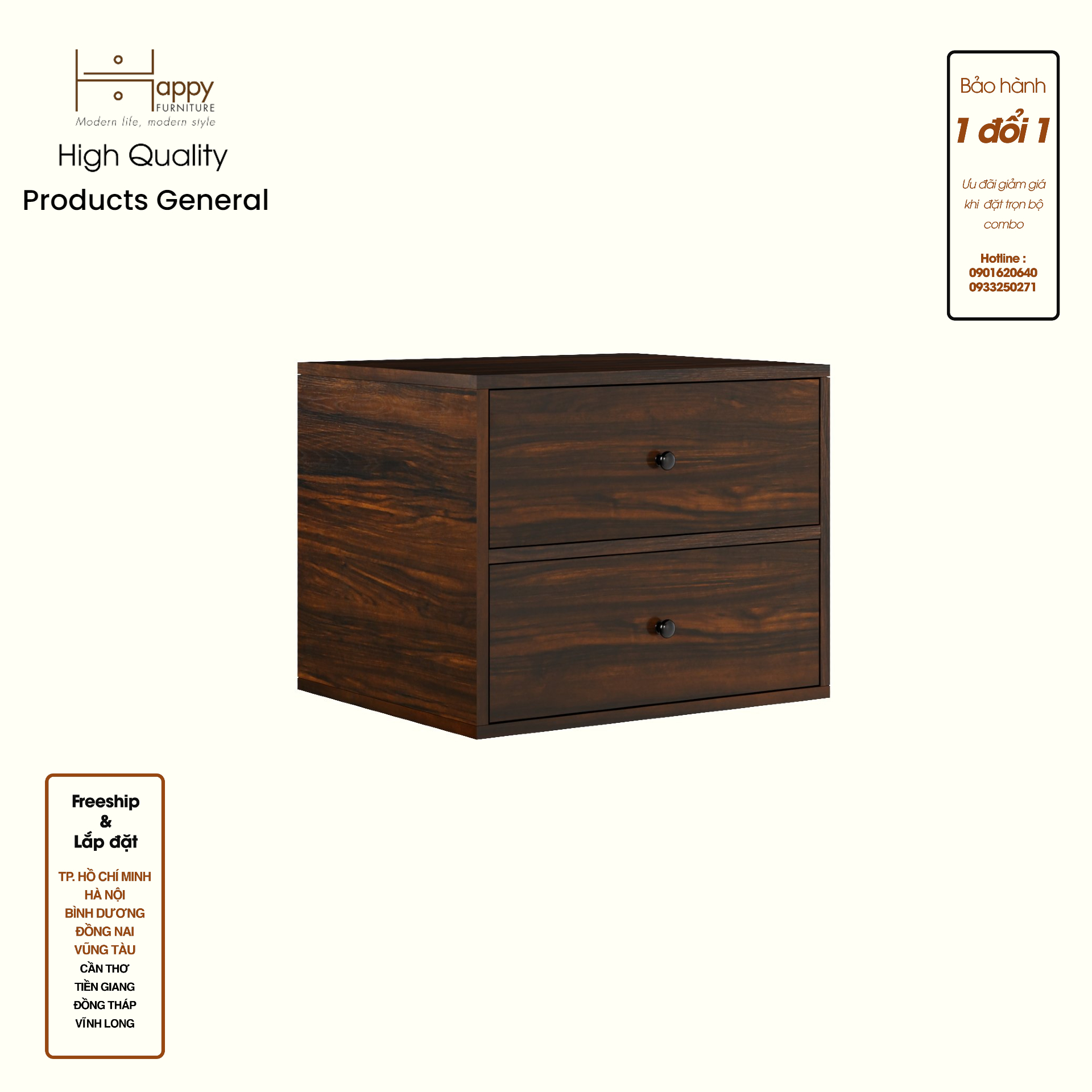 HAPPY FURNITURE , ZACY - Táp đầu giường 2 ngăn kéo , THK_213 , 55cm x 45cm x 44cm DxRxC, Sản phẩm phổ thông