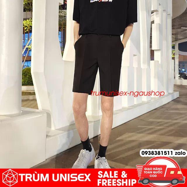 Quần ngắn nam kiểu quần tây phối áo phông nam áo thun form rộng unisex kèm hình thật video Trùm Unisex phillipstore