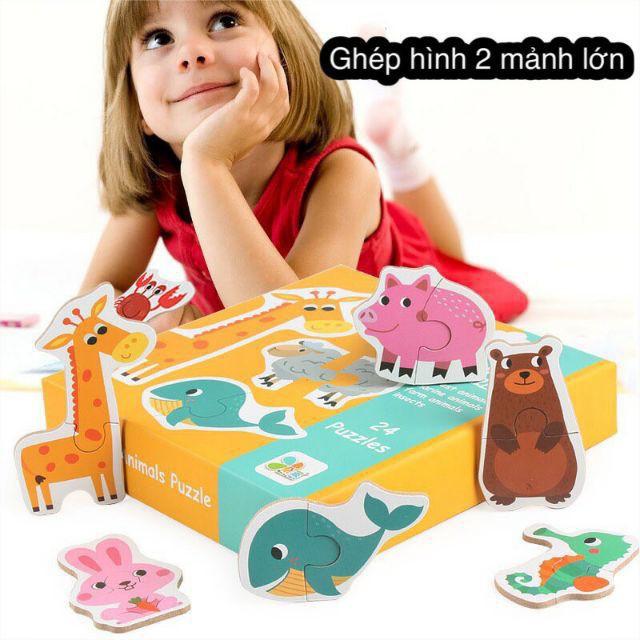 Ghép HÌnh Puzzle 2 Mảnh Hộp Bìa Loại To Đẹp Cho Bé