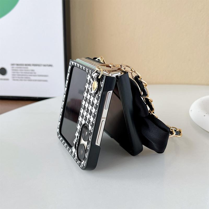 Ốp Lưng Họa Tiết Houndstooth Cho Oppo FIND N2 FLIP Kèm Dây Cầm Tay Sang Chảnh - BUM STORE GALAXY CASE