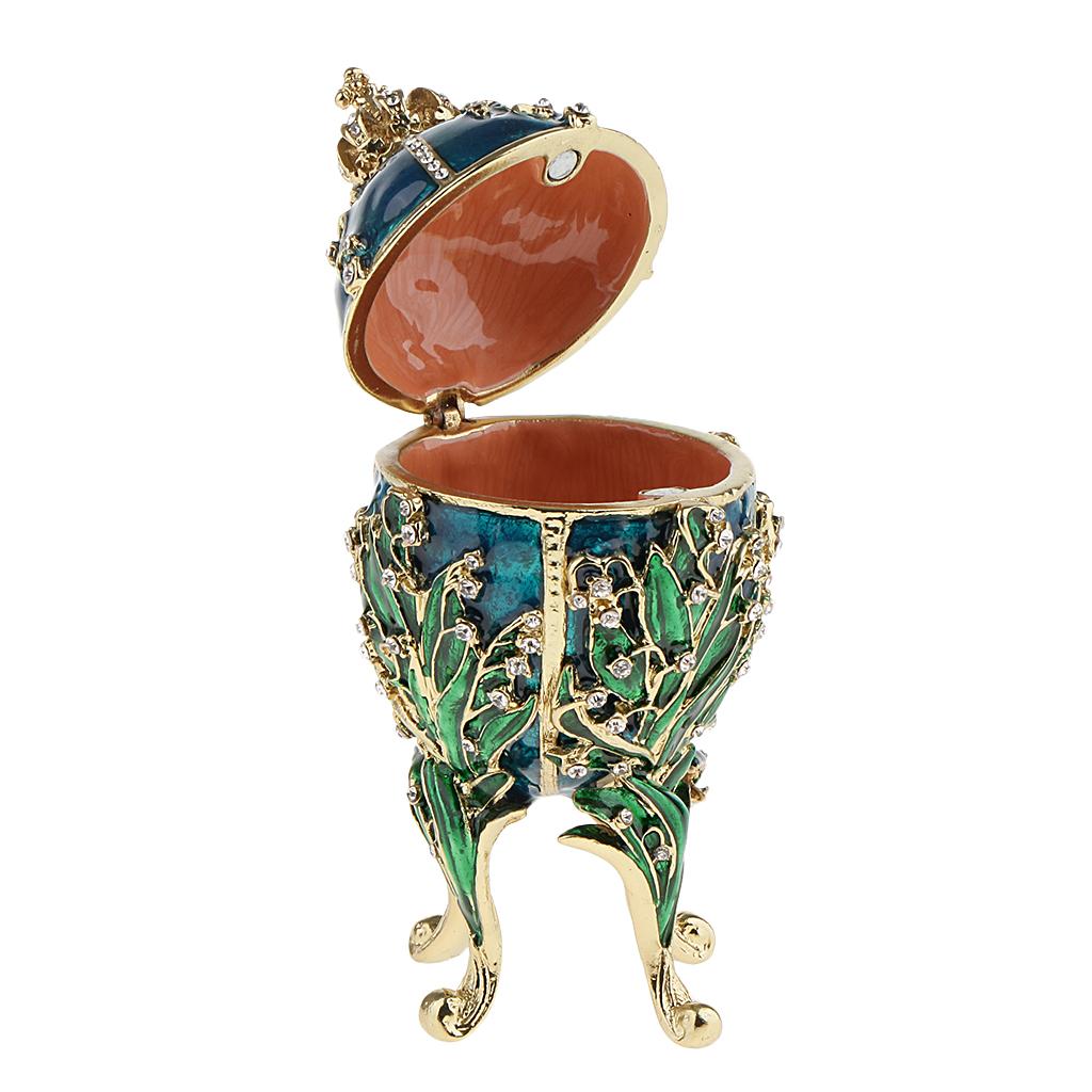 Flower and Crown Rhinestone Easter Egg 4-Leg Stand Jewelry Box Mini Egg