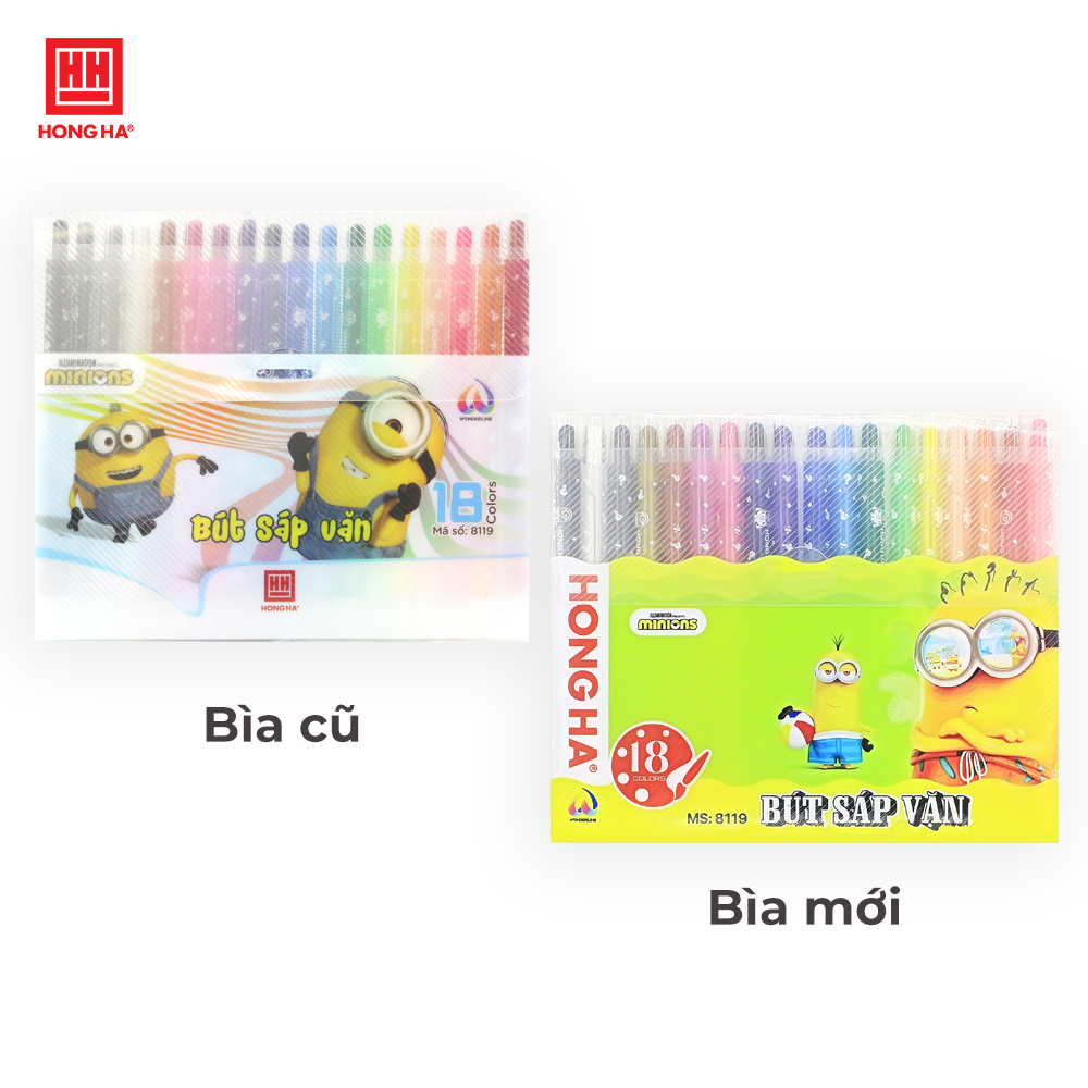 Bút sáp vặn Hồng Hà Minions 18 màu - 8119