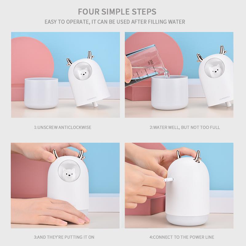 300Ml Thiết Bị Gia Dụng USB Máy Phun Sương Tạo Độ Ẩm Hình Thú Dễ Thương Siêu Âm Cool Mist Hương Thơm Không Khí Máy Khuếch Tán Tinh Dầu Màu Sắc Lãng Mạn LED Humidificador