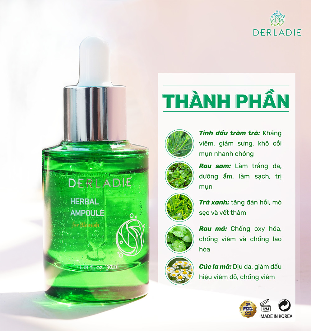 Siêu Huyết Thanh Giảm Mụn Từ Tràm Trà Derladie Herbal Ampoule For Blemish 30ml