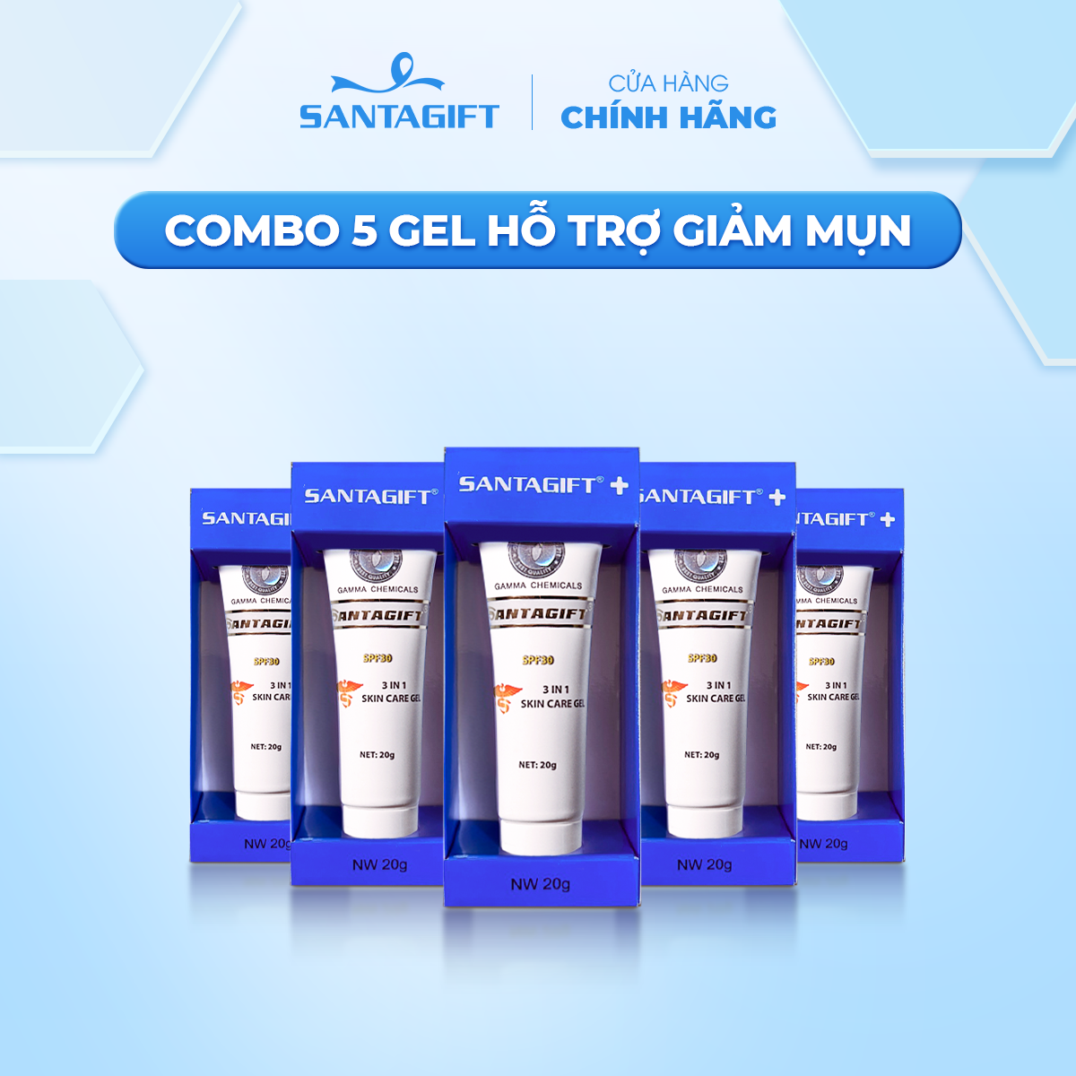 Combo 5 tuýp Gel hỗ trợ giảm mụn Gamma SANTAGIFT 20g Skincare