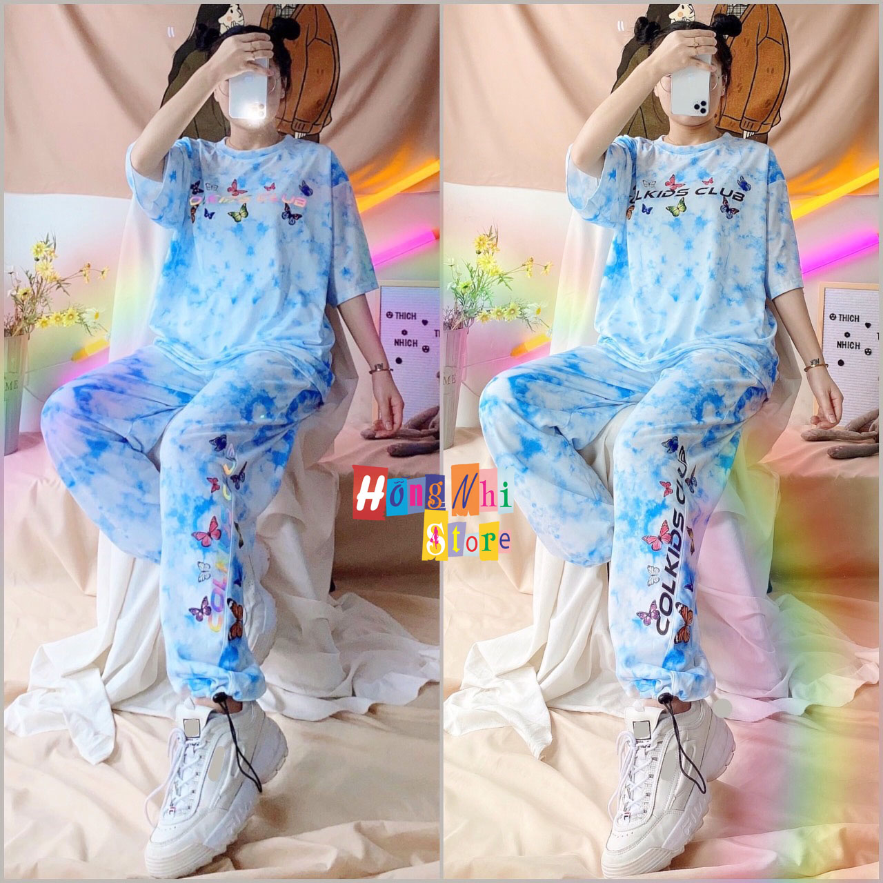 Quần Jogger Thun Dài Dây Rút Loang Màu Phản Quang Xanh Dương - Quần Thun Rút Dây Unisex - MM