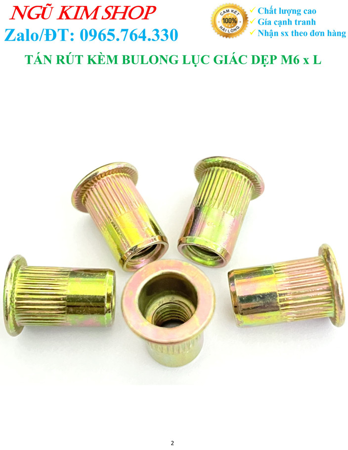 TÁN RÚT KÈM BULONG LỤC GIÁC DẸP M6 x L THEO BỘ