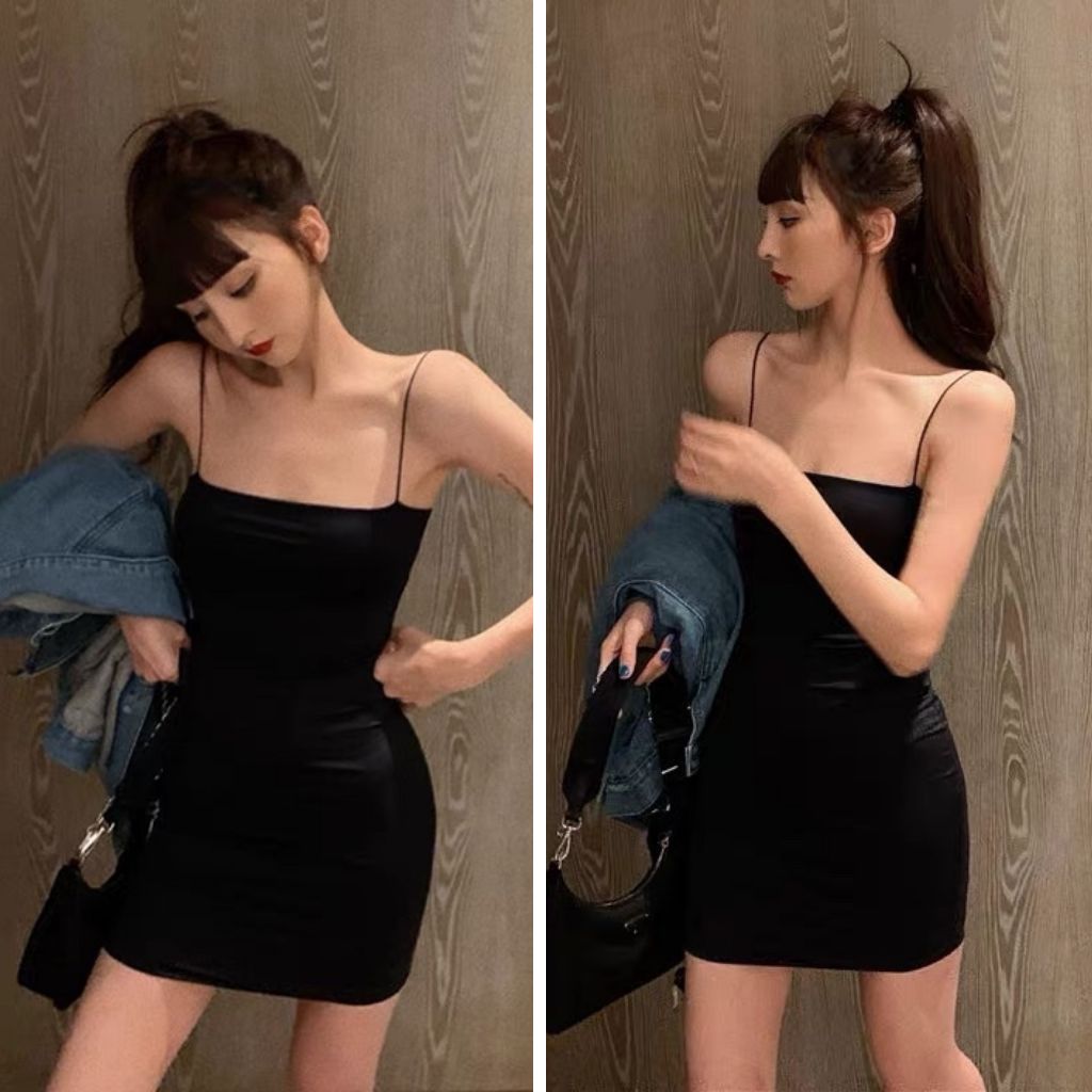 Váy 2 dây body sợi bún thun gân dày đẹp ôm body 2 dáng ngắn, dài Freesize
