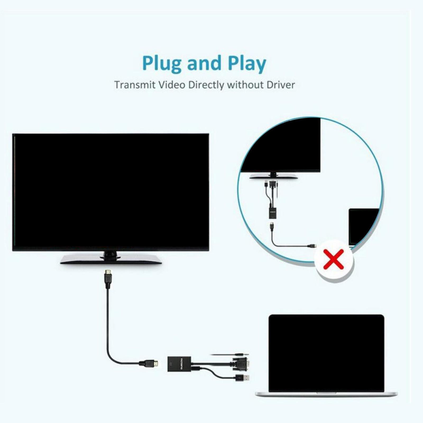 1080P VGA to HDMI Converter VGA to HDMI for Computer Desktop PC Smartphones