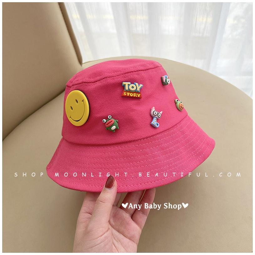 Mũ nón Bucket thời trang đính sticker mặt cười,Toy story cho bé trai và bé gái 8 màu siêu cute hột me 