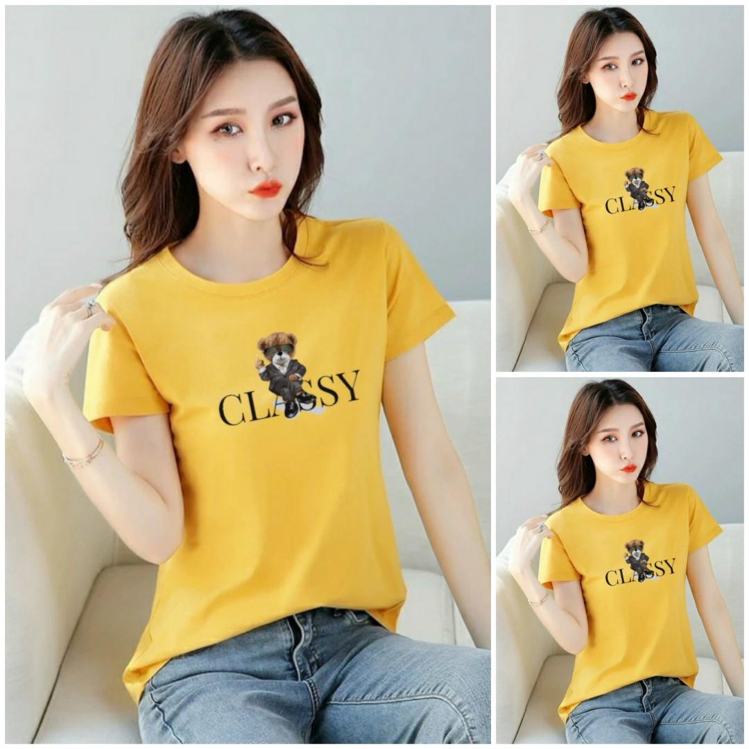 Áo thun nữ MXM cổ tròn form suông vừa in hình gấu thun cotton 4 chiều từ 40-55kg