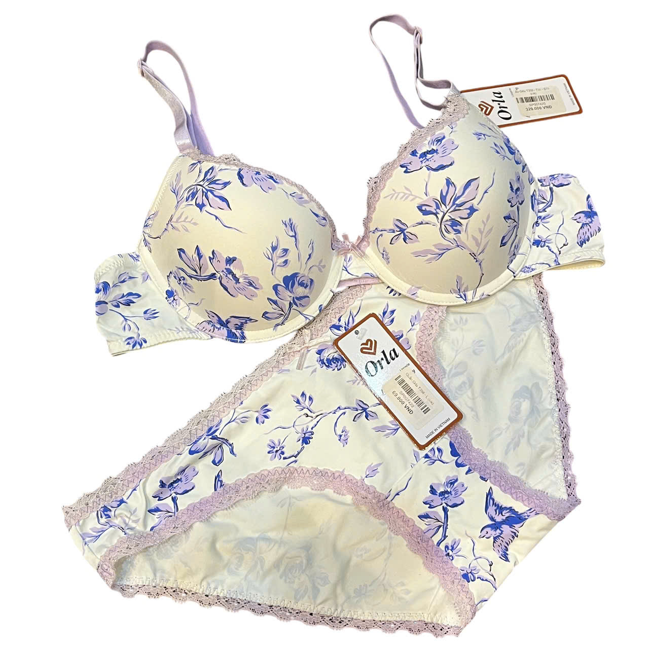 Bộ đồ lót Orla T398 cotton viền ren họa tiết hoa quần nguyên mông