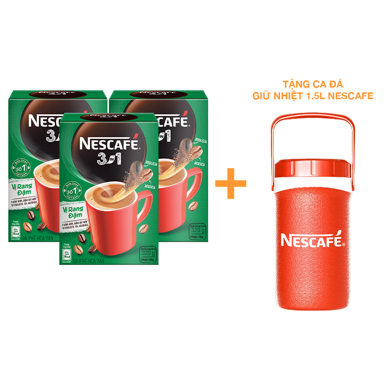 [Tặng Ca Đá Giữ Nhiệt 1.5L Nescafe] Combo 3 Hộp NESCAFÉ 3IN1 Công thức cải tiến - VỊ RANG ĐẬM Hộp 20 gói