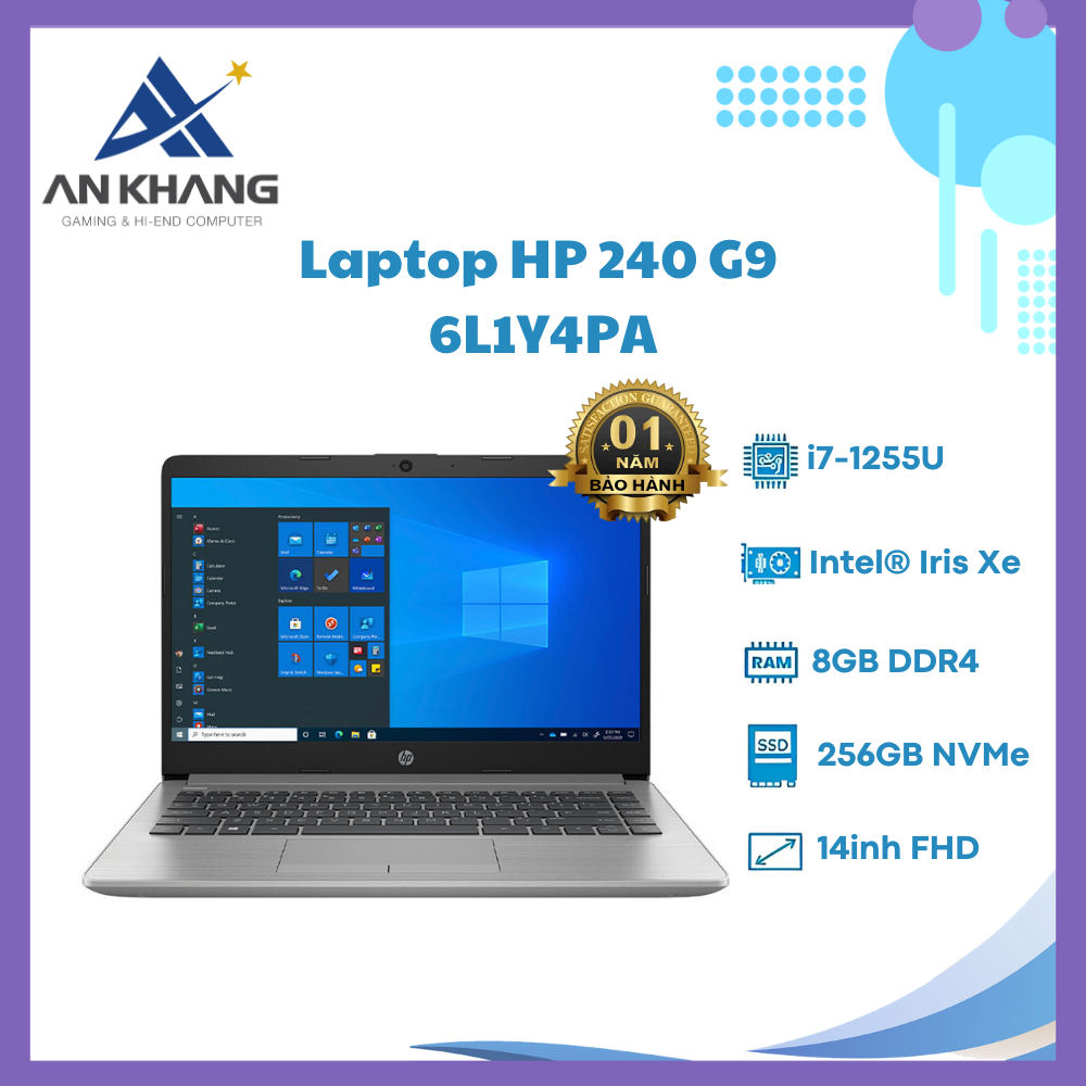 Laptop HP 240 G9 6L1Y4PA (Core i7 1255U/ 8GB/ 256GB SSD/ Intel Iris Xe Graphics/ 14.0inch Full HD/ Windows 11 Home/ Silver/ Vỏ nhựa) - Hàng Chính Hãng - Bảo Hành 12 Tháng Tại HP Việt Nam