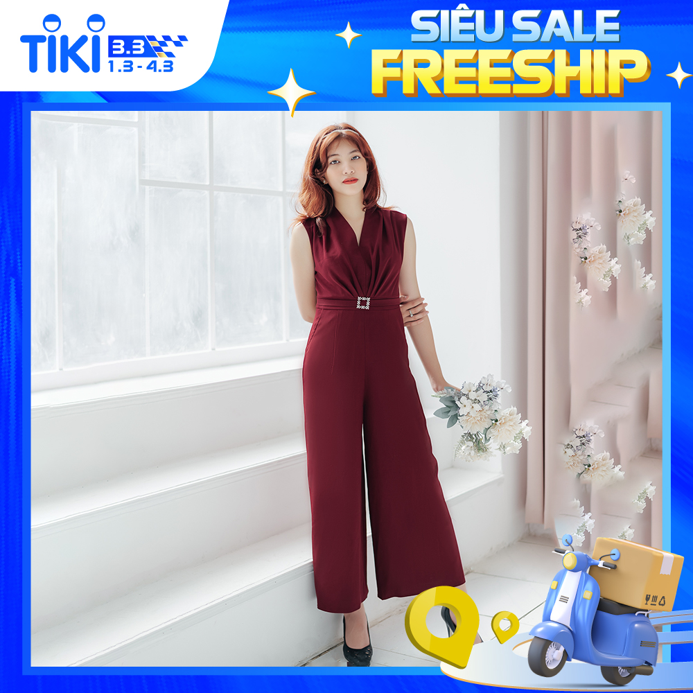 Jump dài thiết kế trung niên cao cấp quý phái Cổ V tay sát nách màu Đỏ đô TTV STORE TTV1251