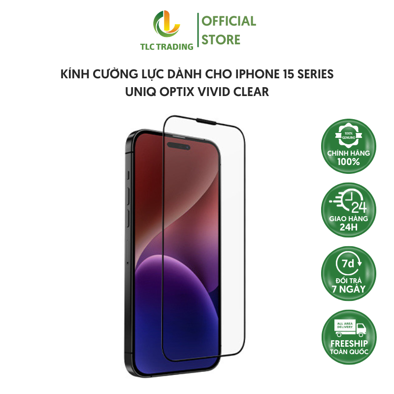 Kính Cường Lực UNIQ OPTIX Vivid Clear dành cho iPhone 15 / 15 Plus /15 Pro / 15 Pro Max - hàng chính hãng