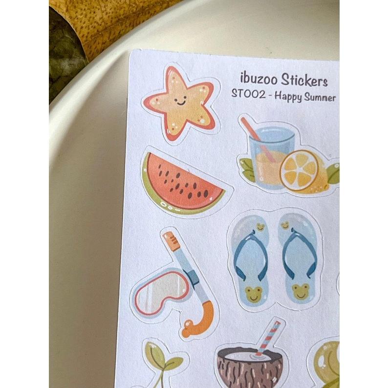 Sticker tự thiết kế - sticker sheet happy summer - hình dán sổ, nhật kí bullet journal - unim029