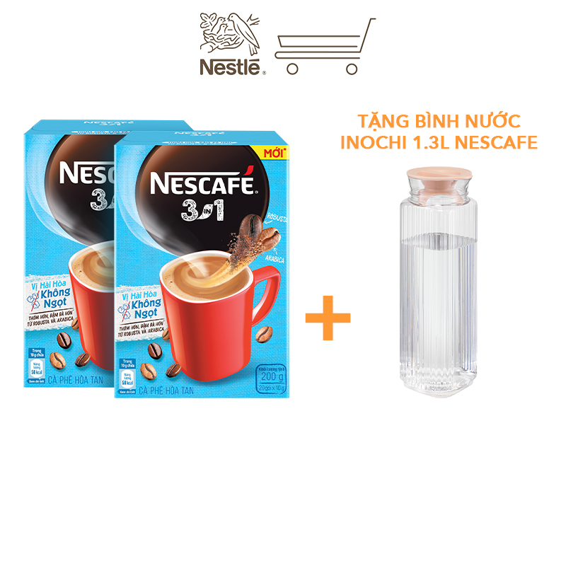 [Tặng Bình nước Inochi 1.3L NESCAFE] Combo 2 hộp cà phê hòa tan Nescafé 3IN1 công thức cải tiến - VỊ HÀI HOÀ KHÔNG NGỌT (1 hộp x 20 gói x 17g)