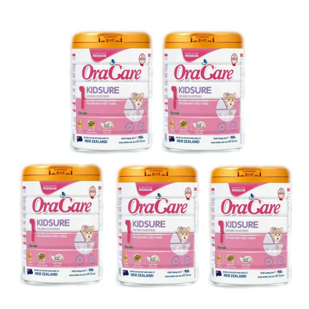 Combo 5 lon sữa OraCare Kids Sure lon 900g - Dinh dưỡng cho trẻ sơ sinh và trẻ nhỏ, dành cho bé 0 - 12 tháng tuổi.