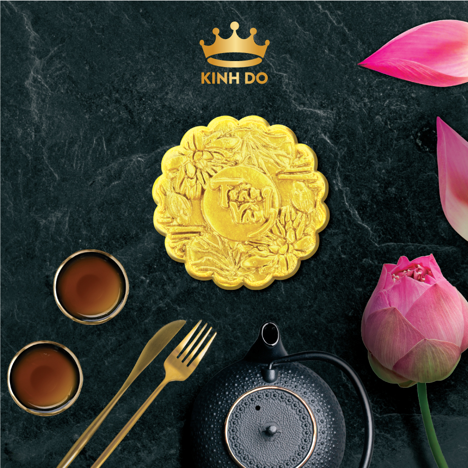 Hộp bánh trung thu Kinh Đô - Trăng Vàng Black &amp; Gold Yến Sào: 4 Bánh x 160gr và Trà