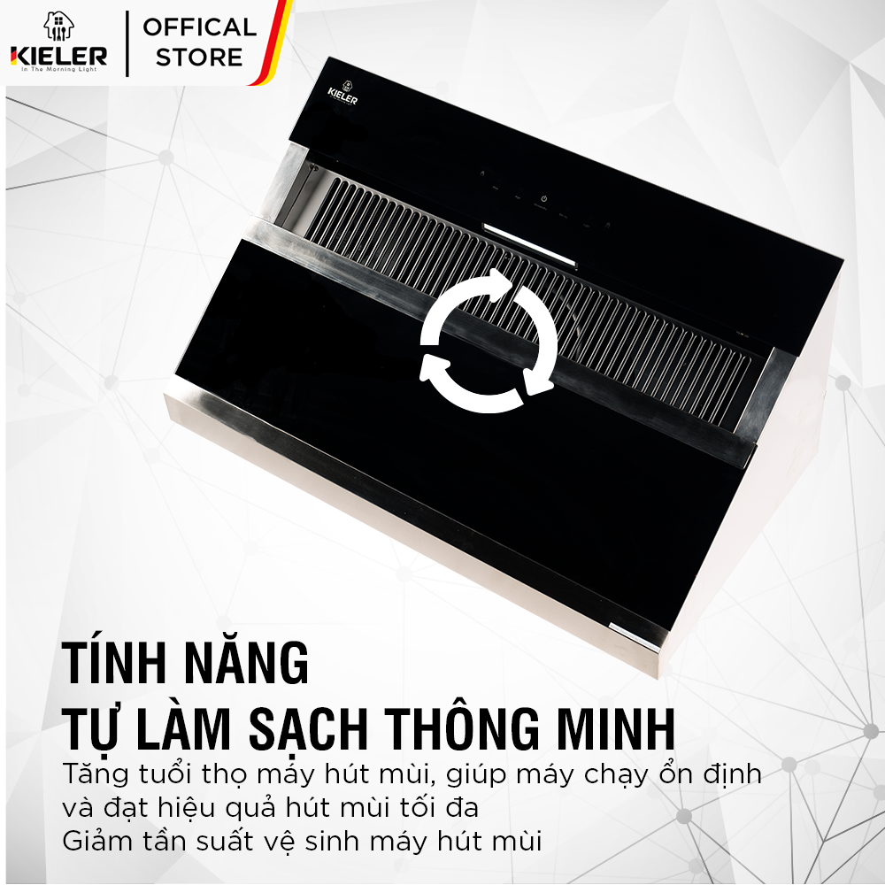 Máy hút mùi KIELER KL-SUPER970 công suất hút cao, không gây tiếng ồn, kiểu vát kính sang trọng, điều khiển bằng cử chỉ - Hàng Chính Hãng