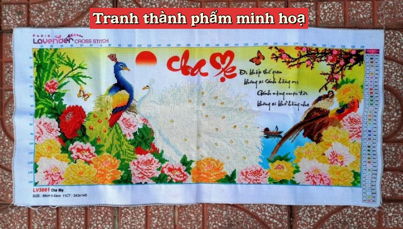 Tranh thêu chữ thập Cha mẹ LV3061, tranh thêu 3D, kích thước 88*43 cm