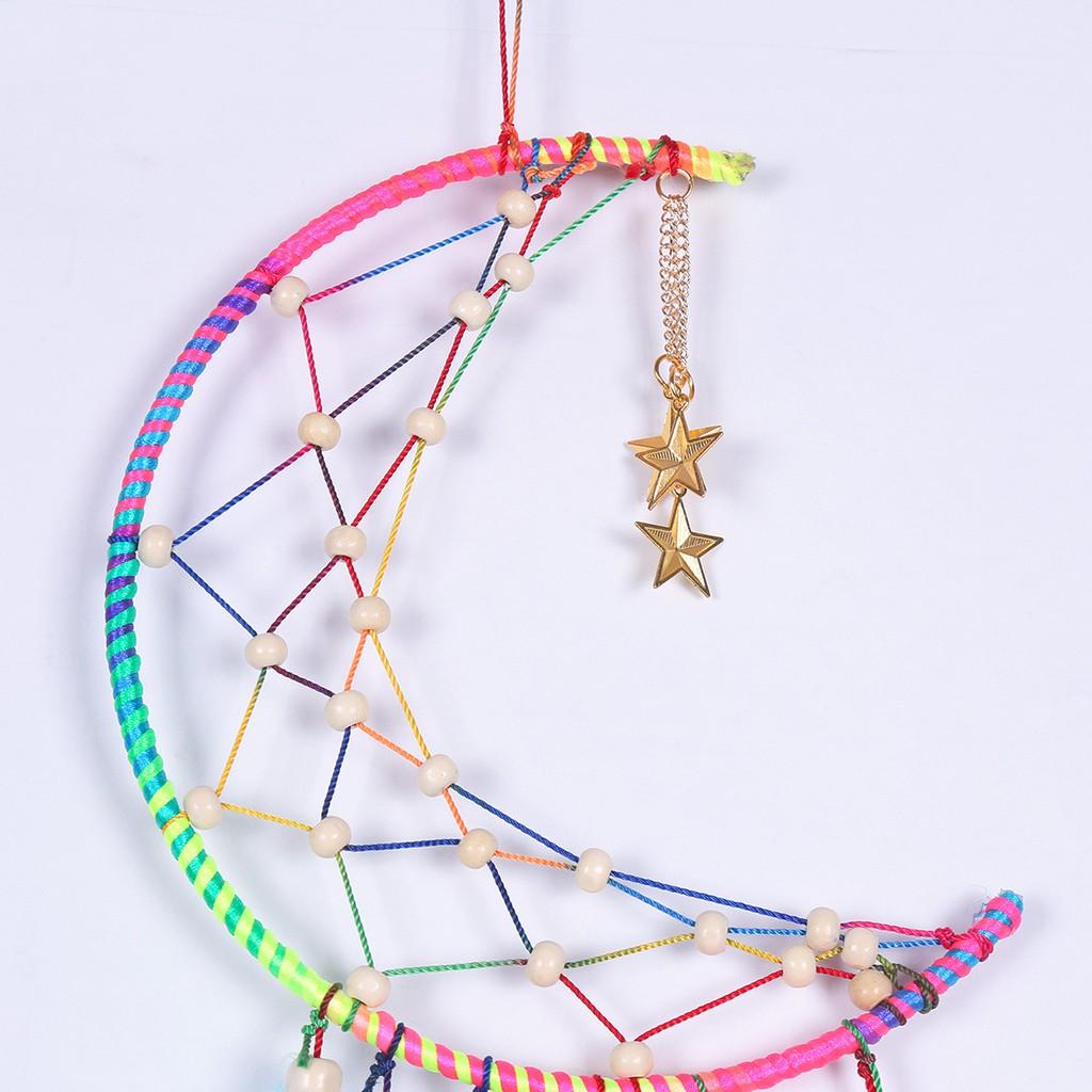 Dream Catcher Mặt Trăng Nhiều Màu Đính Lông Vũ - Đã làm sẵn