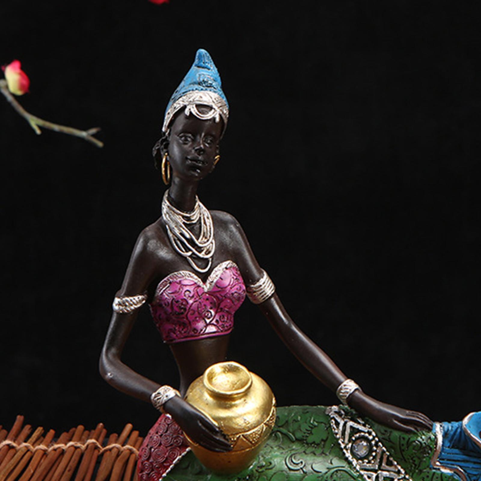 Collectible Statue Sculpture Resin African Tribal Lady Figurines Golden