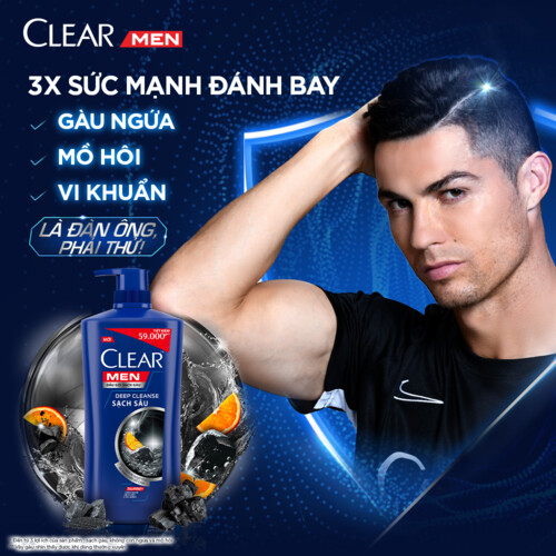 Dầu Gội Đầu Clear Men Deep Cleanse Than Hoạt Tính Đánh Bay Gàu, Ngứa Và Vi Khuẩn Dưỡng Tóc Khỏi Khói Bụi 900G