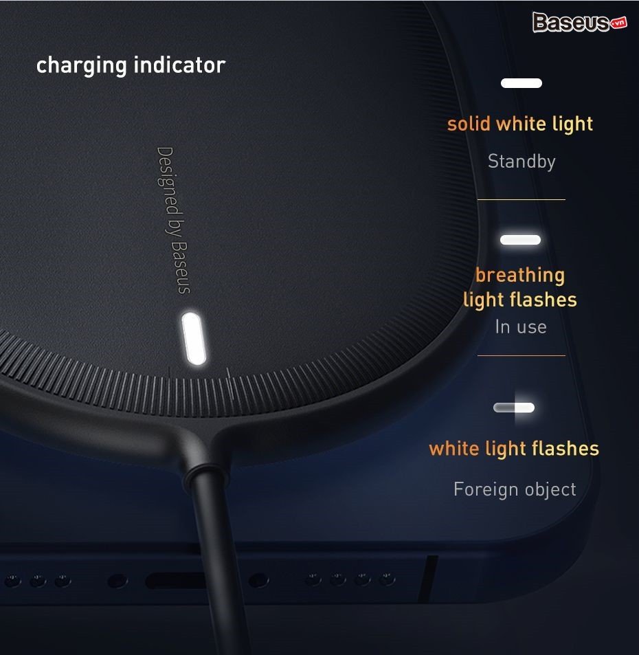 Đế sạc nhanh không dây 15W Baseus Light Magnetic Wireless Charger cho iPhone 12/11/XS Max và Android (15W,Magnetic, Wireless quick charger)- hàng chính hãng