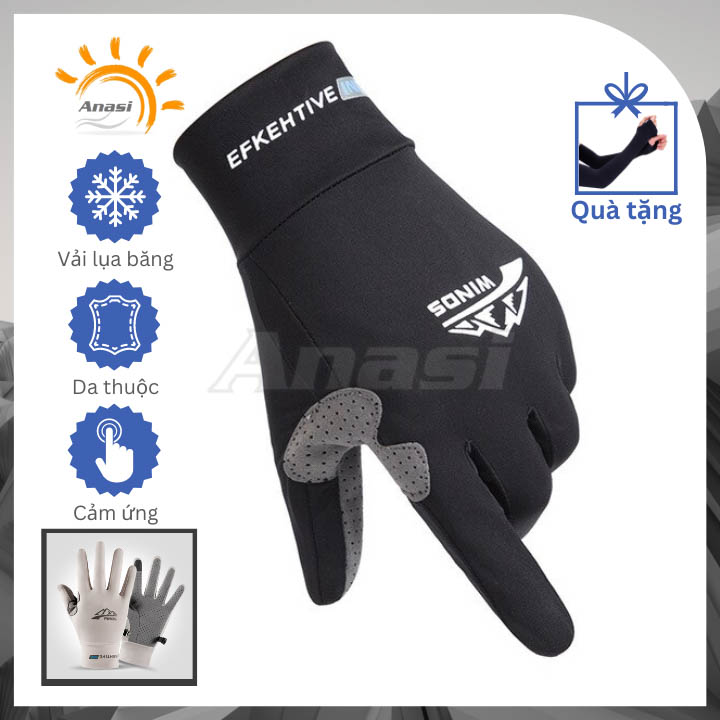 Găng tay lụa băng lót da thuộc thể thao cho nam và nữ Anasi WINDS13 - Chống tia UV