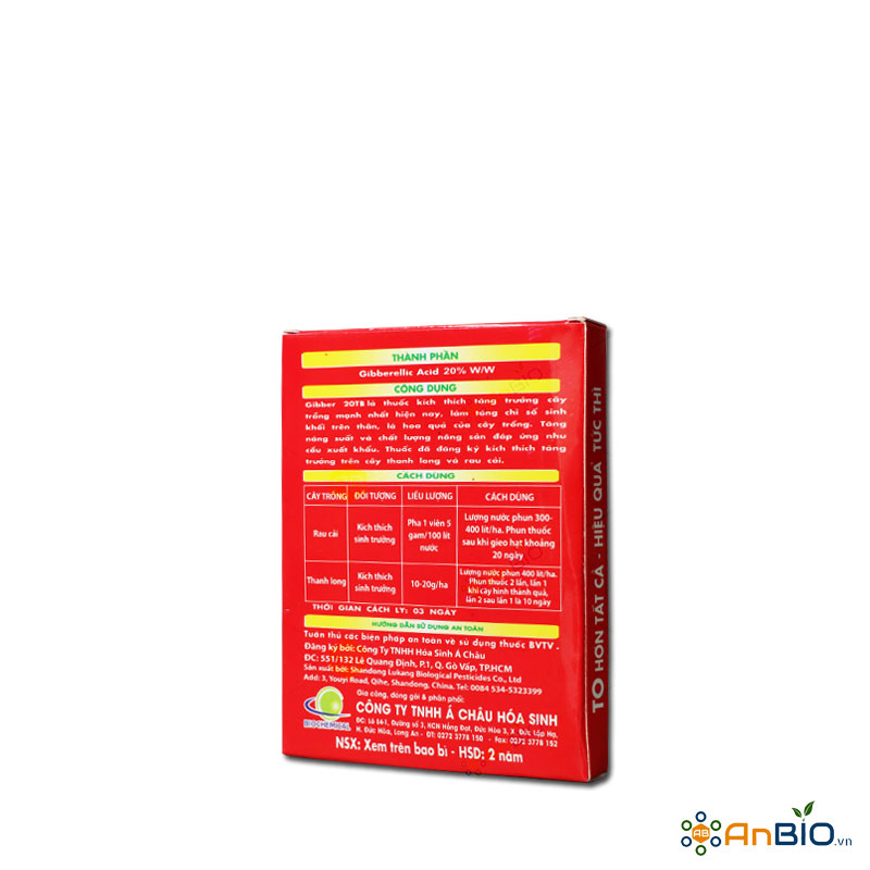 THUỐC KÍCH THÍCH SINH TRƯỞNG Gibber 20TB - GA3 Gibberellic Acid 100% GA3 | Viên 10g