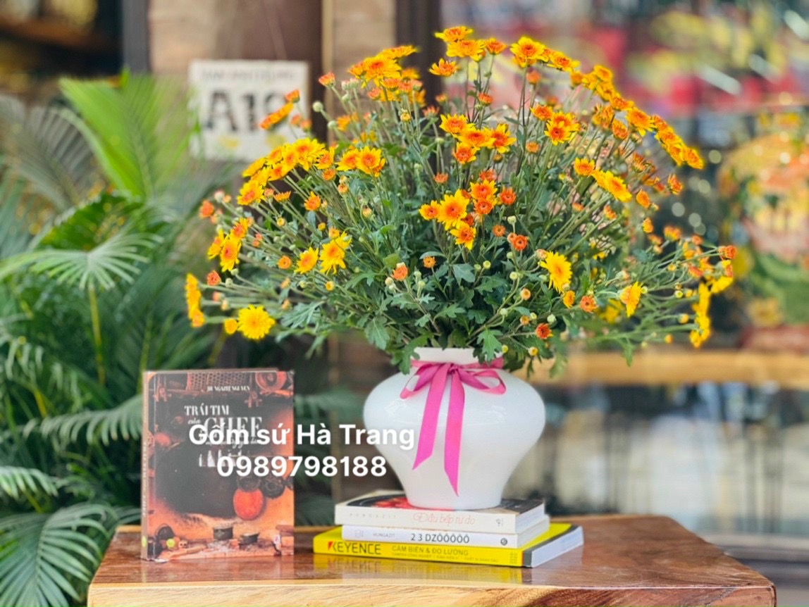 Lọ hoa gốm sứ Bát Tràng cao cấp cao 24cm men trắng tinh khiết