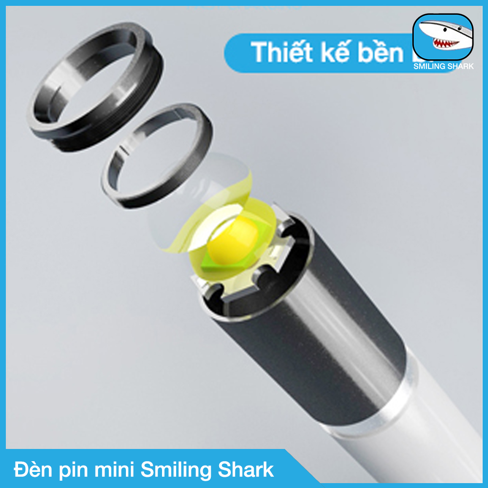 Đèn pin mini siêu sáng Smiling Shark, tầm chiếu xa 50 - 200m, cho vừa túi quần, pin siêu khoẻ, chiếu sáng sương mù, chống nước, sạc USB, gắn xe đạp hoặc mang theo dã ngoại đa dụng nhỏ gọn - Hàng Chính Hãng