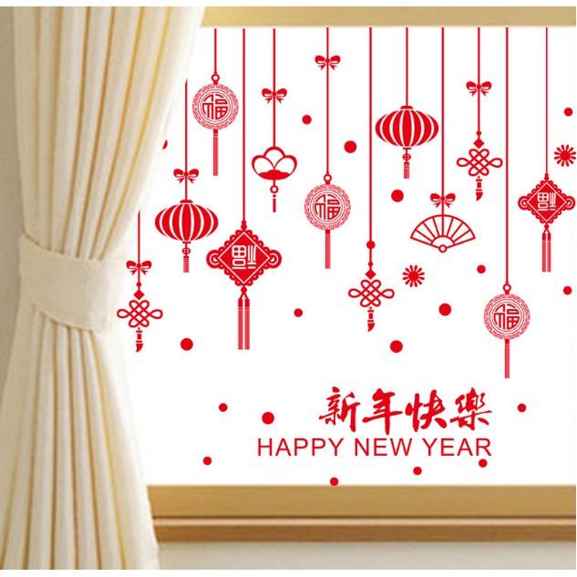 Decal trang trí Tết - Rèm dây phụ kiên đỏ trang trí