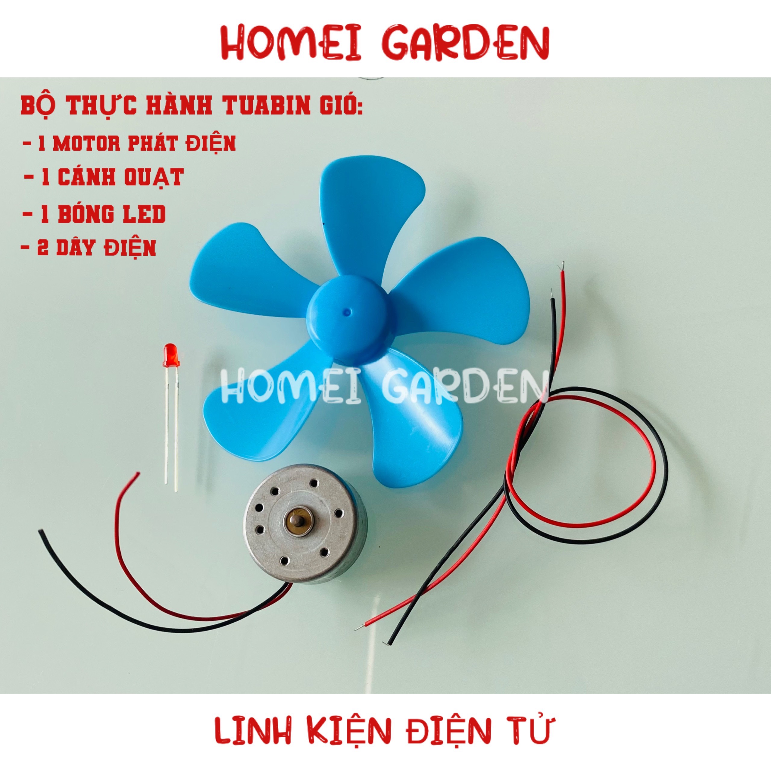 Bộ thực hành tuabin gió phát điện sáng đèn led dùng cho học tập DIY stem - CBGD2