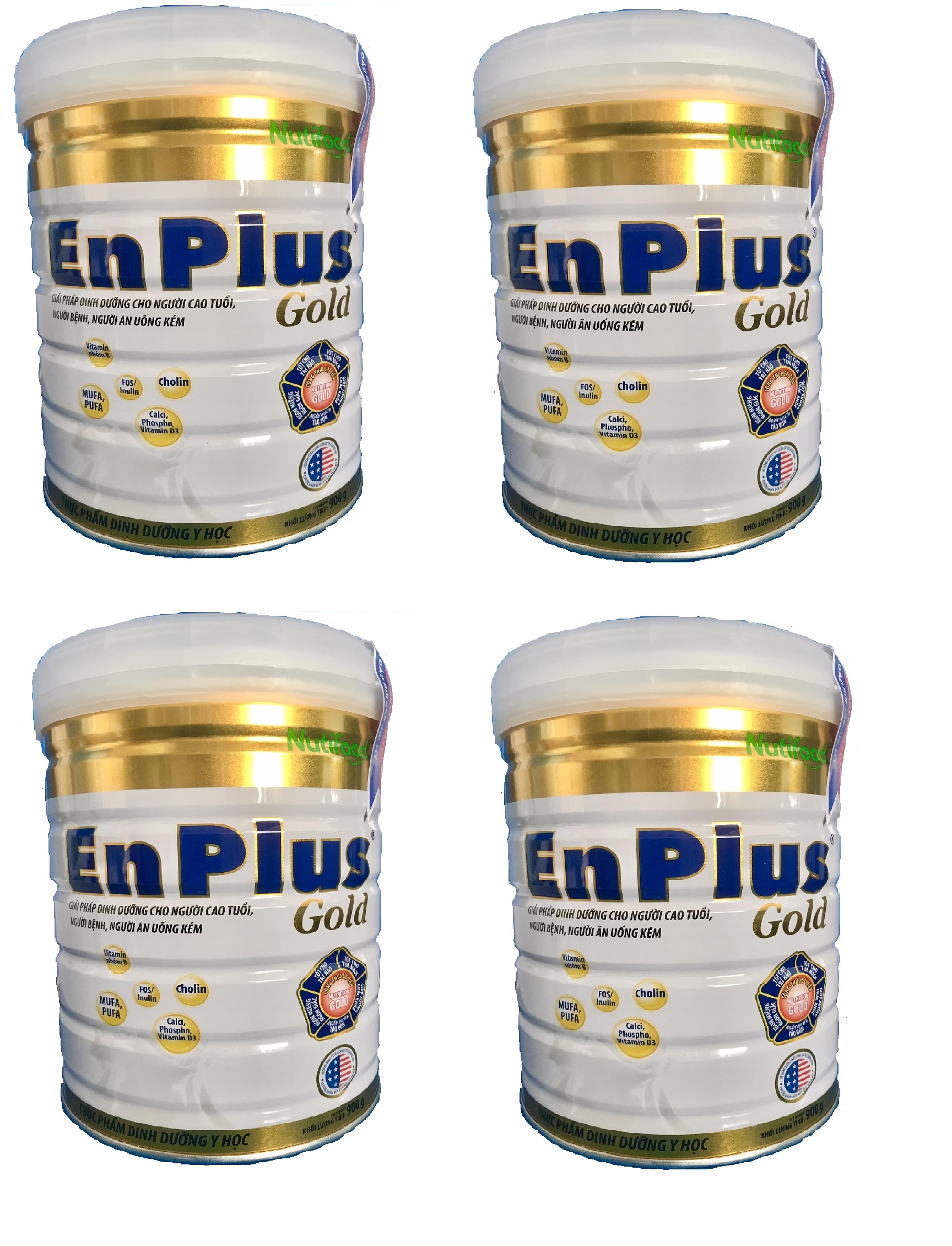 Bộ 4 Lon Sữa Bột Nutifood Enplus Gold - Dành cho người cao tuổi, người bệnh, người ăn uống kém (900g)