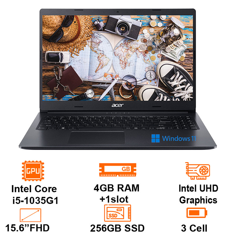 Laptop Acer Aspire A315-56-58EG Black/ Intel i5 1035G1 / RAM 4GB/ 256GB SSD/ 15.6inch FHD/ Win 11- Hàng chính hãng